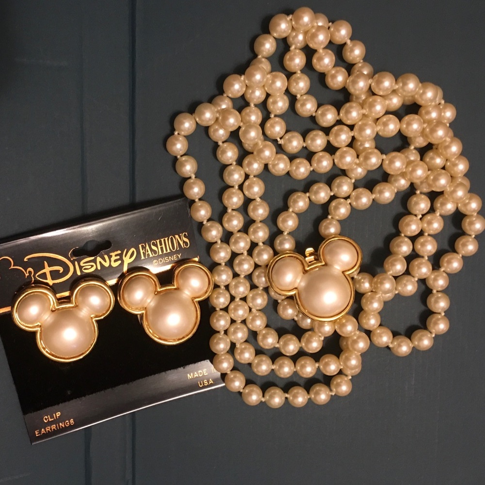 Mikey Mouse Pearls & Earrings Set - New